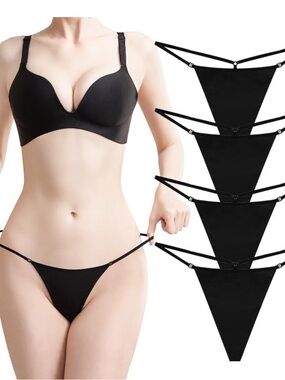 Women's Black Strappy Thong Panties - 4 Pack